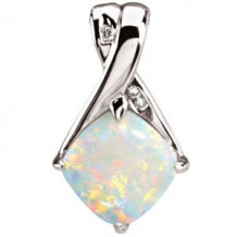 14K White Opal & .025 CTW Diamond Pendant
