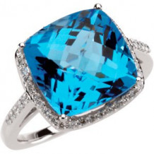 14K White Swiss Blue Topaz & 1/4 CTW Diamond Ring