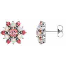 14K White Pink Tourmaline & Ethiopian Opal Cabochon Earrings - 86952600P