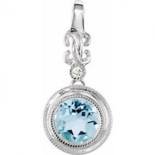 Sterling Silver Aquamarine & .01 CTW Diamond Pendant