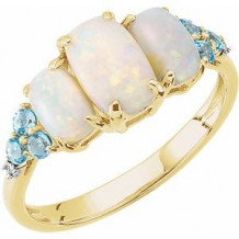 14K Yellow Opal, Swiss Blue Topaz, & .012 Diamond Ring