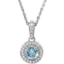 14K White Aquamarine & 1/5 CTW Diamond 18" Necklace