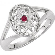 Sterling Silver Ruby Granulated Filigree Ring Size 7