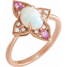 14K Rose Ethiopian Opal, Pink Sapphire & .05 CTW Diamond Vintage-Inspired Ring - 72095602P