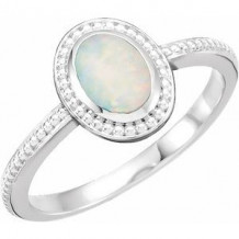 14K White Opal Beaded Cabochon Ring