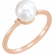 14K Rose Freshwater Cultured Pearl & .025 CTW Diamond Ring - 6194602P