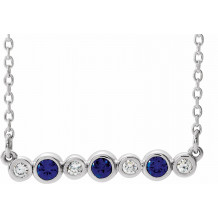 14K White Blue Sapphire & .08 CTW Diamond Bezel-Set Bar 16-18 Necklace - 86706661P
