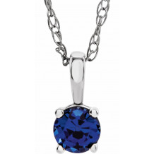 14K White 3 mm Round Blue Sapphire Youth Birthstone 14 Necklace - 2839370069P