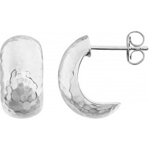 14K White 15.2x7.9 mm Hammered J-Hoop Earrings - 860821000P