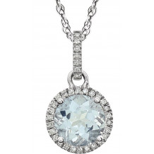 14K White Aquamarine & 1/10 CTW Diamond 18 Necklace - 65130170003P