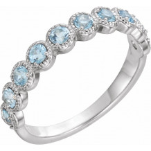 14K White Aquamarine Beaded Ring - 71896600P