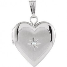 14K White 13.5x12.75 mm .010 CTW Diamond Heart Locket