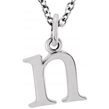 14K White Lowercase Initial n 16 Necklace - 8578070040P
