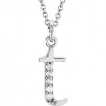 14K White .025 CTW Diamond Lowercase Initial t 16" Necklace