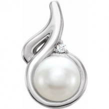 14K White Freshwater Cultured Pearl & .01 CTW Diamond Pendant