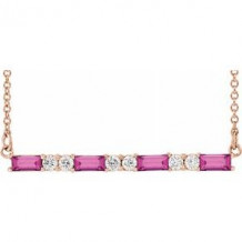 14K Rose Pink Tourmaline & 1/5 CTW Diamond Bar 16-18" Necklace