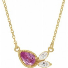 14K Yellow Pink Sapphire & 1/6 CTW Diamond 18" Necklace