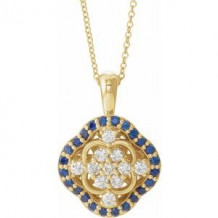 14K Yellow Blue Sapphire & 1/3 CTW Diamond 16-18" Necklace