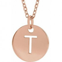 18K Rose Gold-Plated Sterling Silver Initial T 10 mm Disc 16-18" Necklace