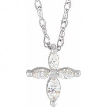 Platinum 1/6 CTW Diamond Marquise Cross 18" Necklace