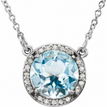 14K White 8 mm Round Sky Blue Topaz & .05 CTW Diamond 16 Necklace - 8590570006P