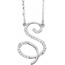 14K White 1/8 CTW Diamond Initial S 16 Necklace - 67399136P