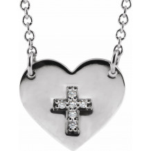 14K White .02 CTW Diamond Heart & Cross 16-18 Necklace - R42368600P