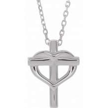 14K White Youth Cross with Heart 15 Necklace - R45399600P