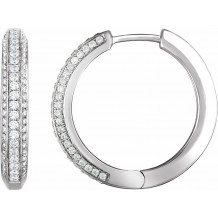 14K White 3/4 CTW Diamond Hoop Earrings - 65293960001P
