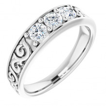 14K White 3/4 CTW Diamond Three-Stone Scroll Ring - 98506000P