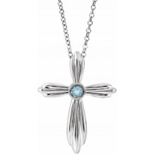 14K White Aquamarine Cross 16-18 Necklace - R42369615P
