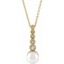 14K Yellow Cultured Akoya Pearl & 1/8 CTW Diamond Bar 16-18 Necklace - 87185117P