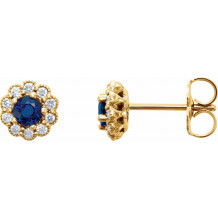 14K Yellow 3.2 mm Round Blue Sapphire & 1/6 CTW Diamond Earrings - 862546005P