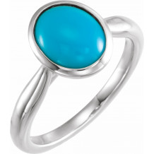14K White 10x8 mm Oval Cabochon Turquoise Ring - 72024616P