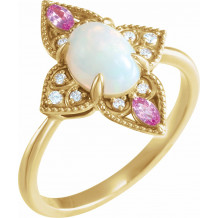 14K Yellow Ethiopian Opal, Pink Sapphire & .05 CTW Diamond Vintage-Inspired Ring - 72095601P