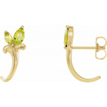 14K Yellow Peridot Floral-Inspired J-Hoop Earrings - 868156024P