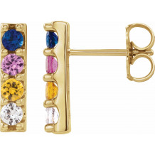 14K Yellow Multi-Color Sapphire Bar Earrings - 86951601P