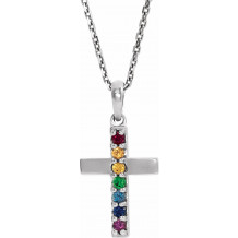 14K White Multi-Gemstone Cross 16-18 Necklace - R42381605P