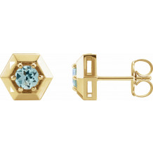14K Yellow Aquamarine Geometric Earrings - 87127624P