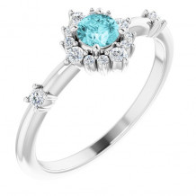 14K White Blue Zircon & 1/6 CTW Diamond Ring - 720886013P