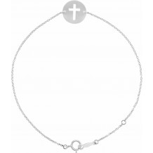 14K White Pierced Cross Disc 7-8 Bracelet - BRC7841000P
