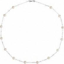 Sterling Silver Freshwater Cultured Pearl Station 18" Necklace