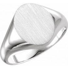 14K White 11x9.5 mm Oval Signet Ring - 5758123698P