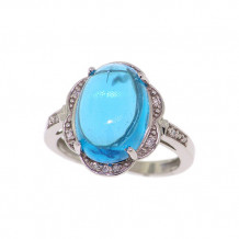 Val Casting 14k Two Tone Gold Ladies Oval Blue Topaz Ring