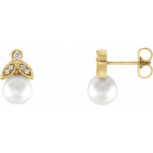 14K Yellow Freshwater Pearl & .06 CTW Diamond Earrings - 86485601P