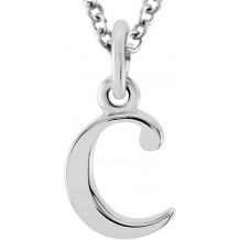 14K White Lowercase Initial c 16 Necklace - 8578070007P
