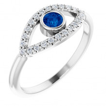 14K White Blue Sapphire & White Sapphire Evil Eye Ring - 72064605P