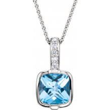 14K White Swiss Blue Topaz & .05 CTW Diamond 18 Necklace - 66942101P