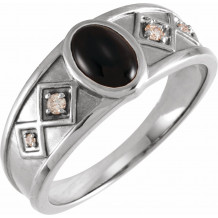 14K White Onyx & .05 CTW Diamond Ring - 72105605P