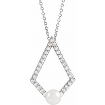 14K White Freshwater Cultured Pearl & 1/4 CTW Diamond Geometric 16-18 Necklace - 869997005P